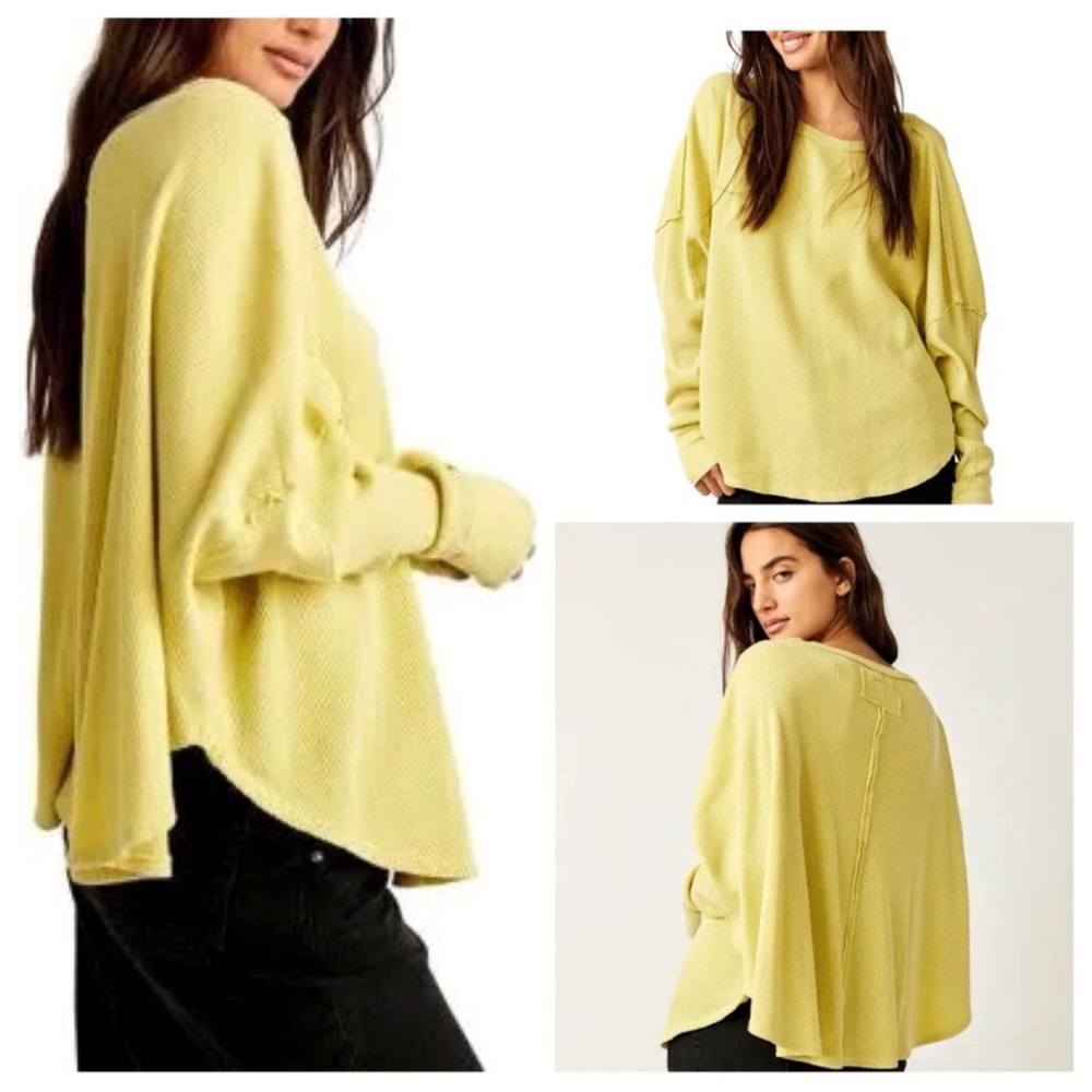 Last 1!!! NEW Free People Microphone Drop Thermal Top in Yellow